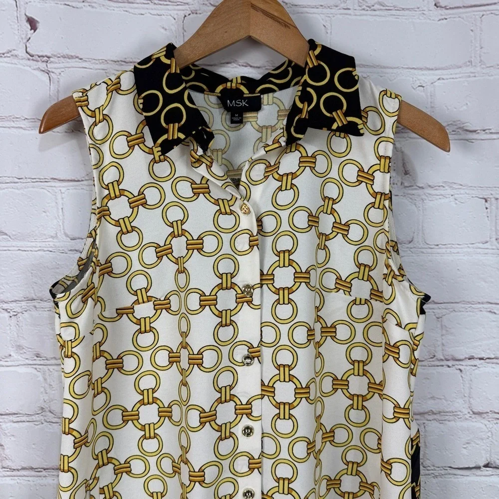 MSK Black Yellow Midi Dress old money classic grand millennial size medium vacay - Picture 5 of 8